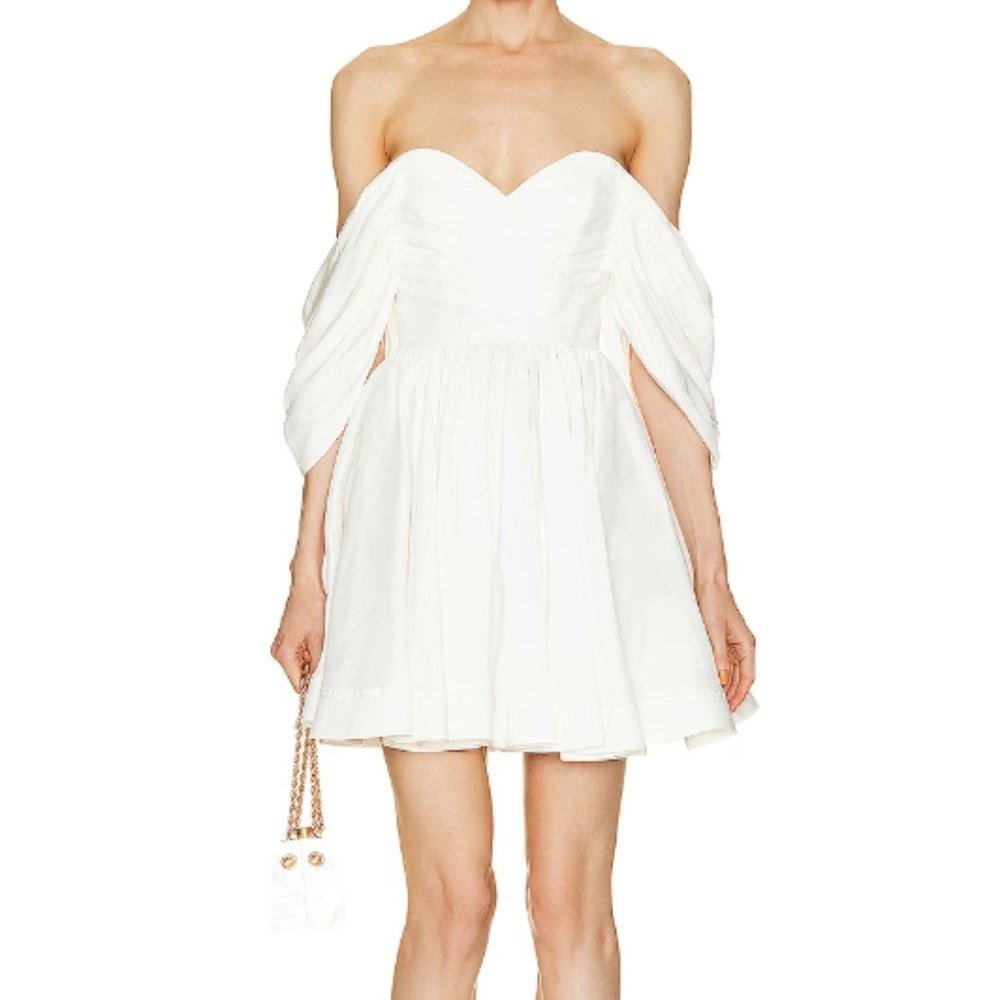 AJE Zorina Sweetheart Mini Dress - Size S - Off-The-Shoulder Mini White Dress
